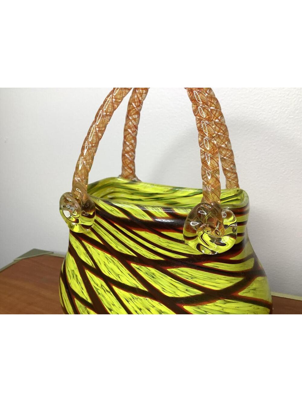 < Vintage Murano Style Art Glass Purse Sculpture/Vase/Catch-All > - Picture 5 of 10